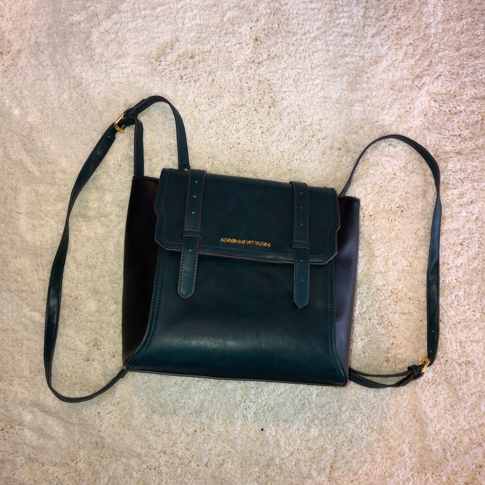 Adrienne Vittadini Teal and Black Leather Backpack
